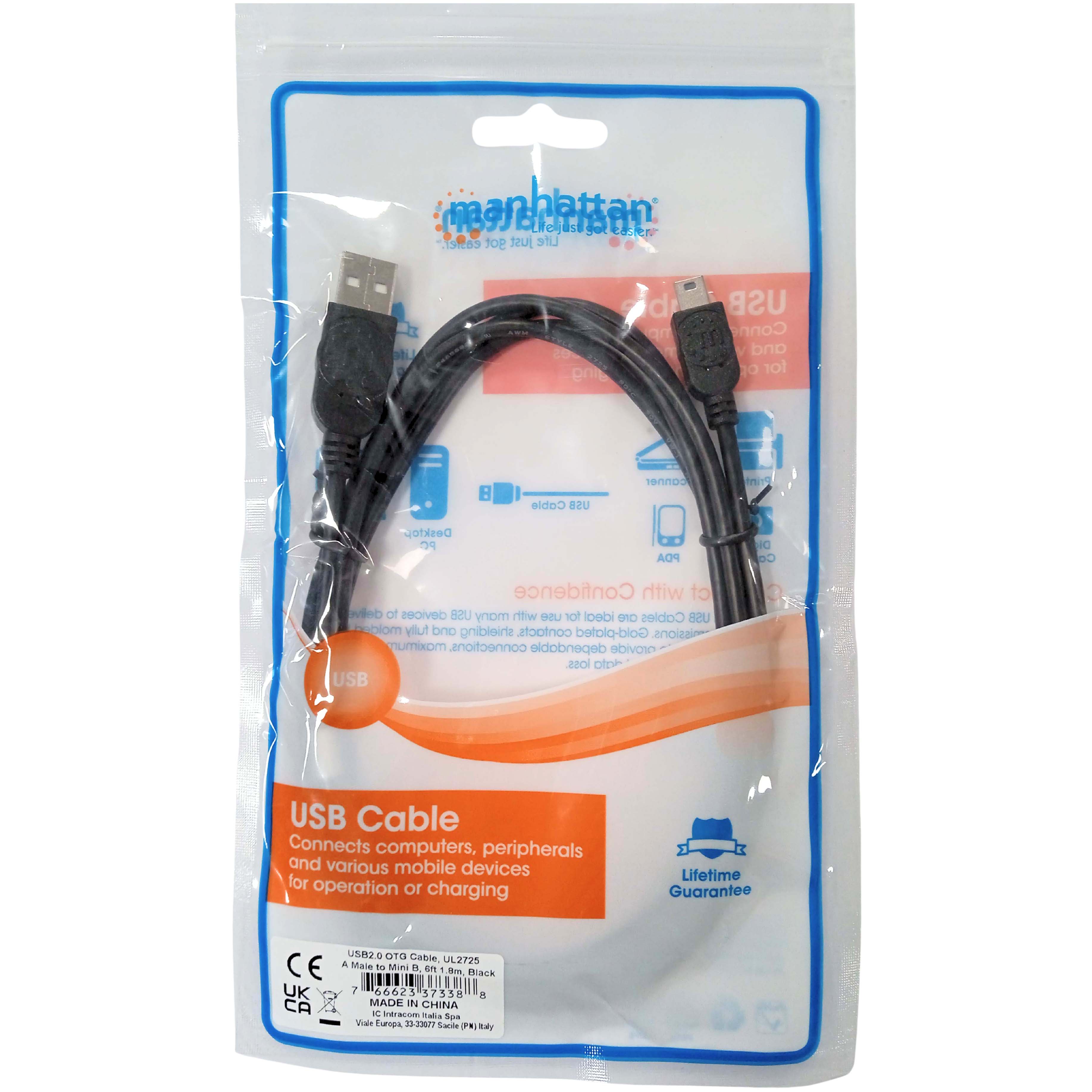 Cavo USB 2.0 OTG A maschio/Mini B maschio 1,8m - Manhattan ICOC UOTG-388