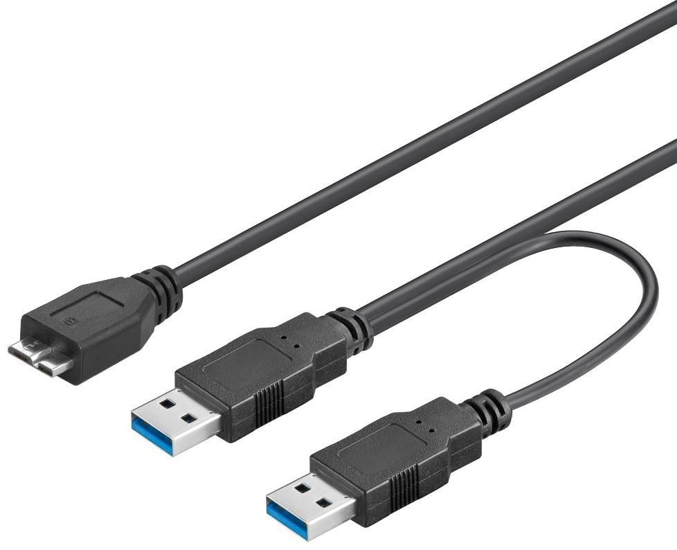 Cavo USB 3.2 SuperSpeed ad Y 2x A M / Micro B M 0,3m Nero - Goobay ICOC USB3-PW1
