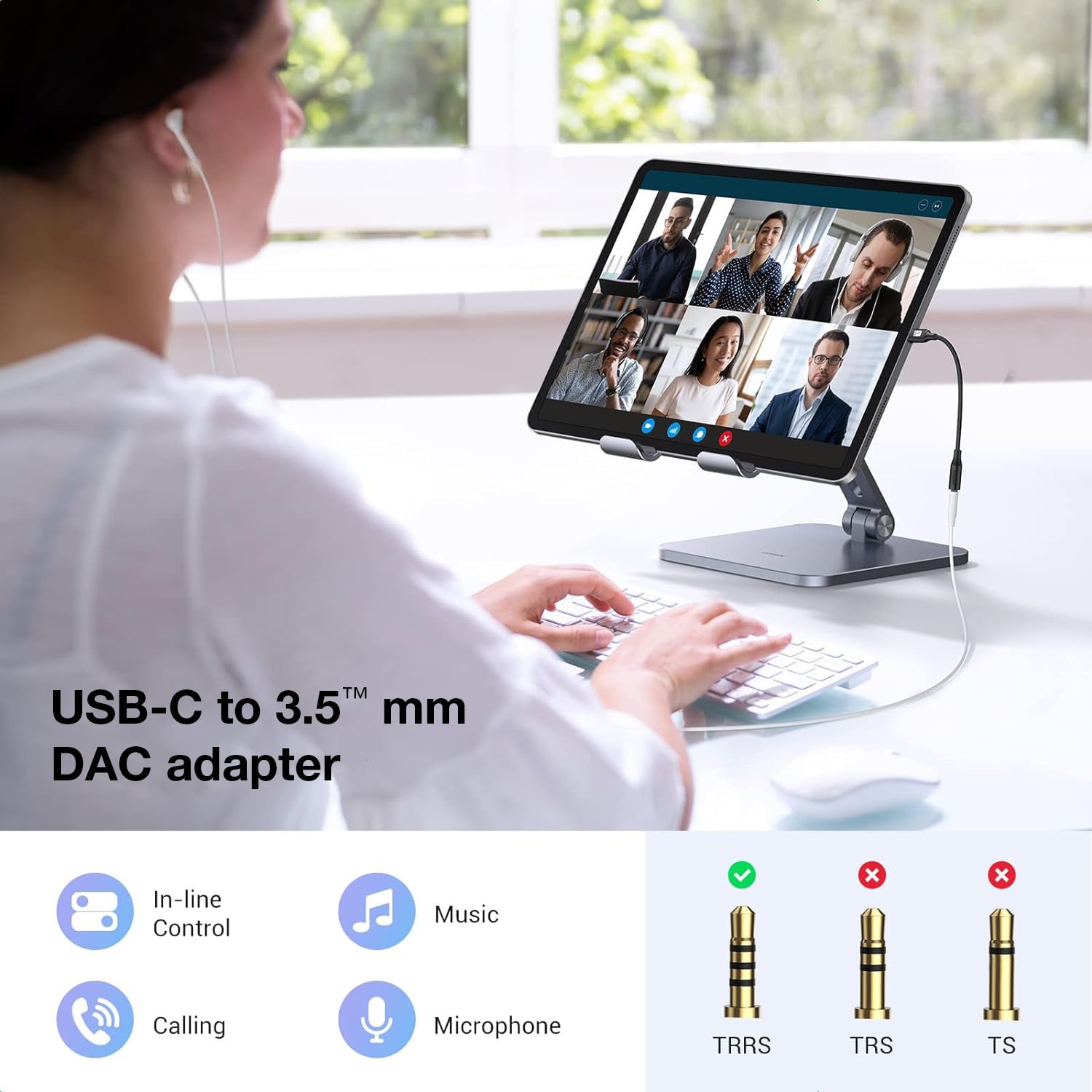 3.5 mm USB-C adapter cable with DAC chip - Techly IOC USBC-DAC 24 J