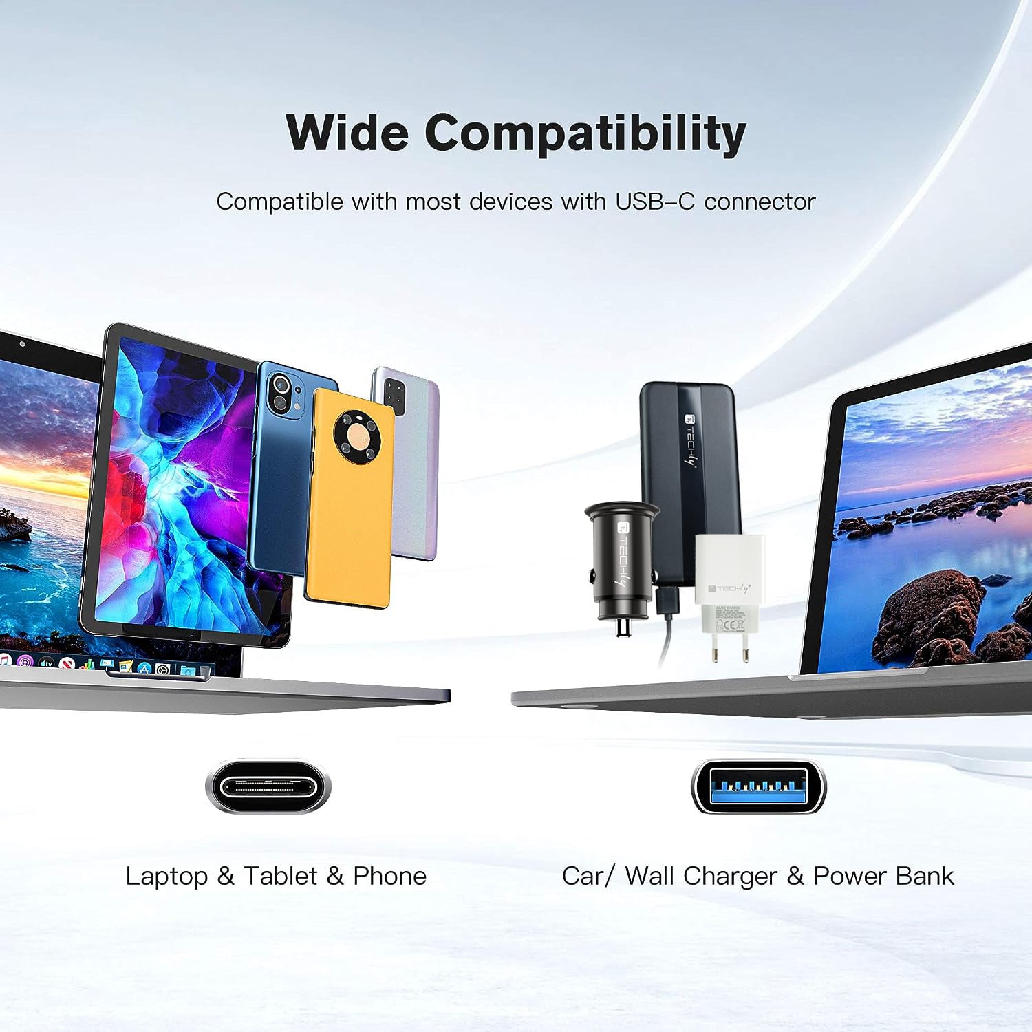 Cavo Corto Piatto USB-C™ Maschio a USB-A Maschio Ricarica Rapida FPC 12 cm - Techly ICOC USBC-FL-U322