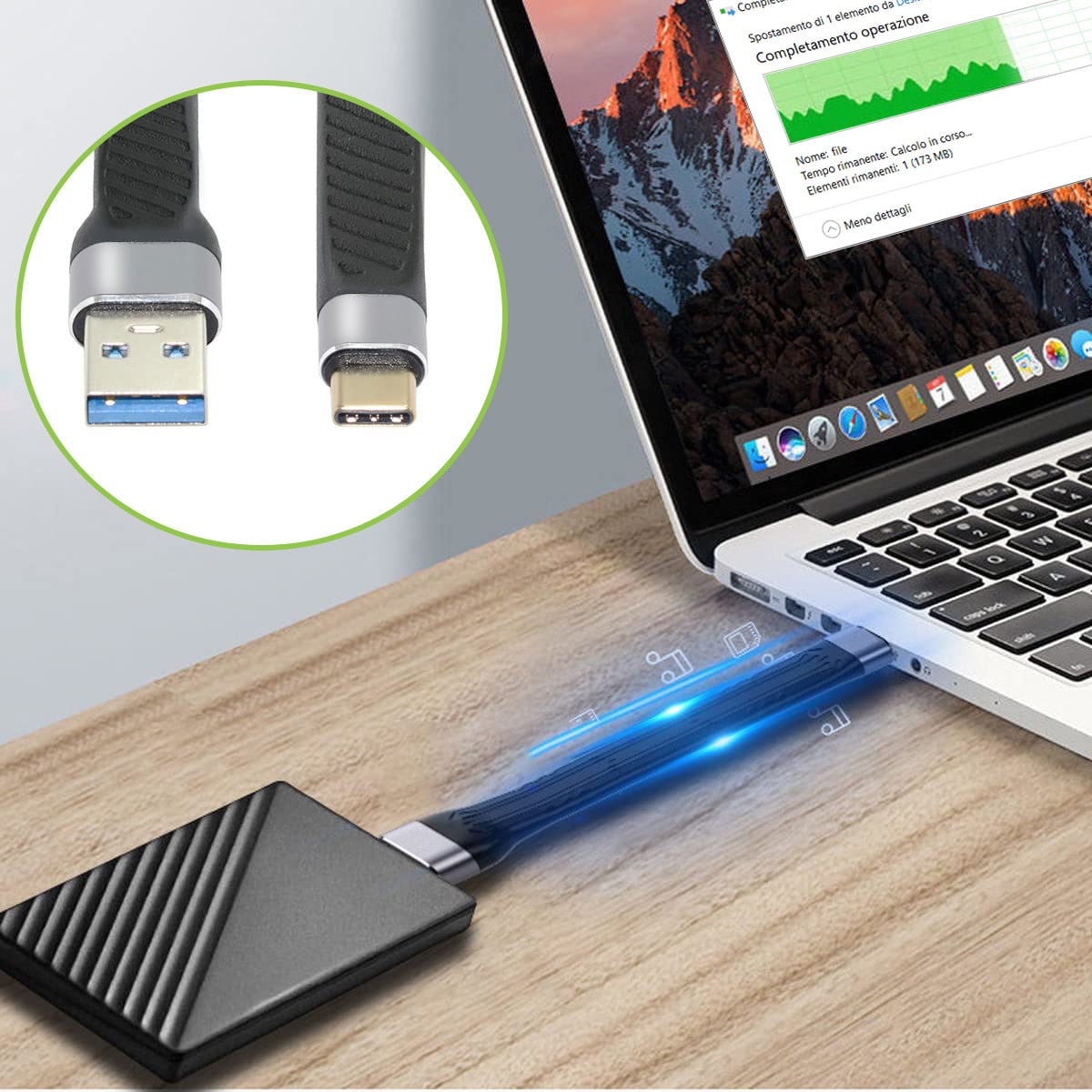 Cavo Corto Piatto USB-C™ Maschio a USB-A Maschio Ricarica Rapida FPC 12 cm - Techly ICOC USBC-FL-U322