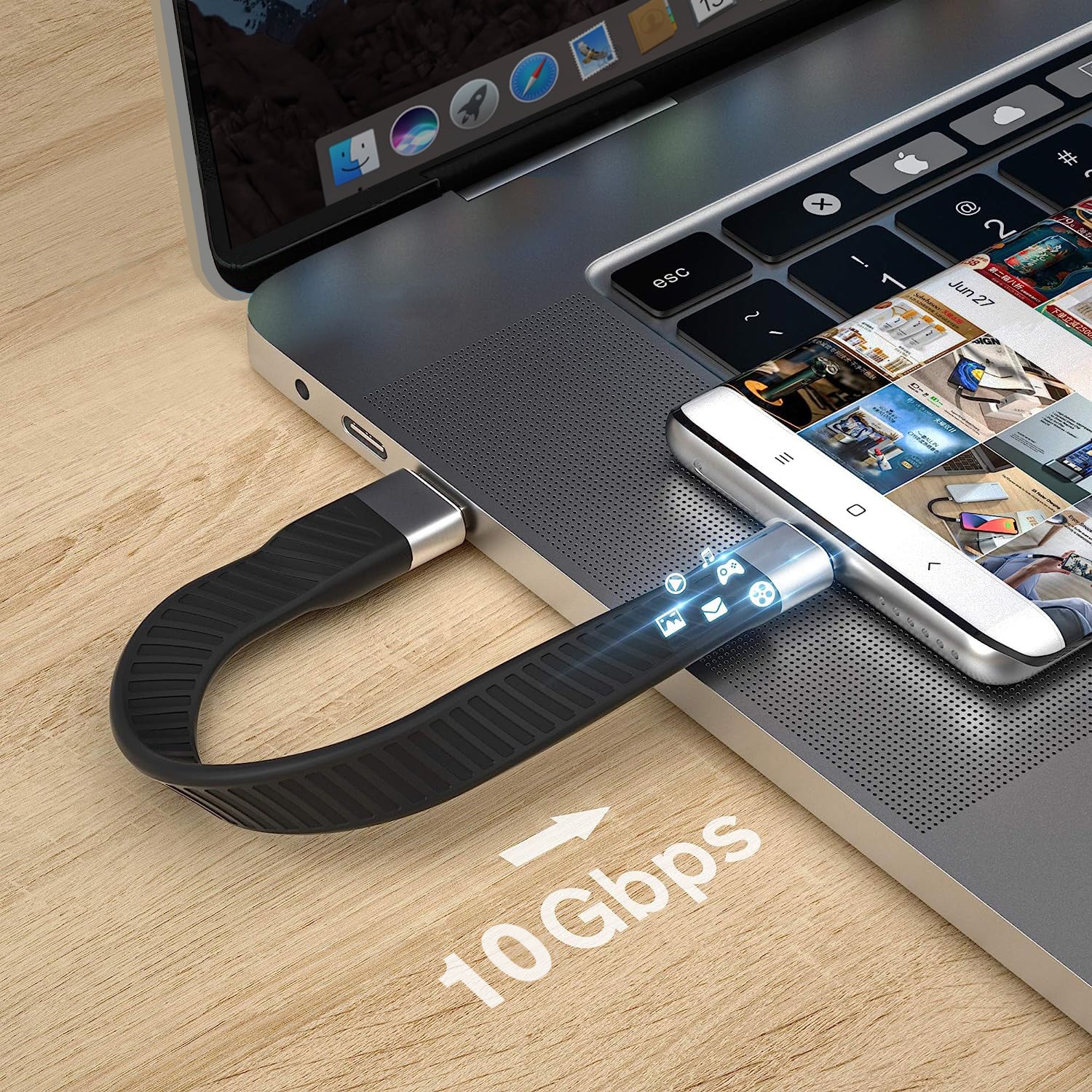 Cavo Corto Piatto USB-C™ Maschio a USB-A Maschio Ricarica Rapida FPC 12 cm - Techly ICOC USBC-FL-U322