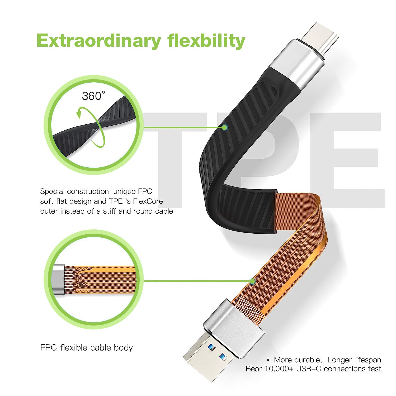 Cavo Corto Piatto USB-C™ Maschio a USB-A Maschio Ricarica Rapida FPC 12 cm - Techly ICOC USBC-FL-U322