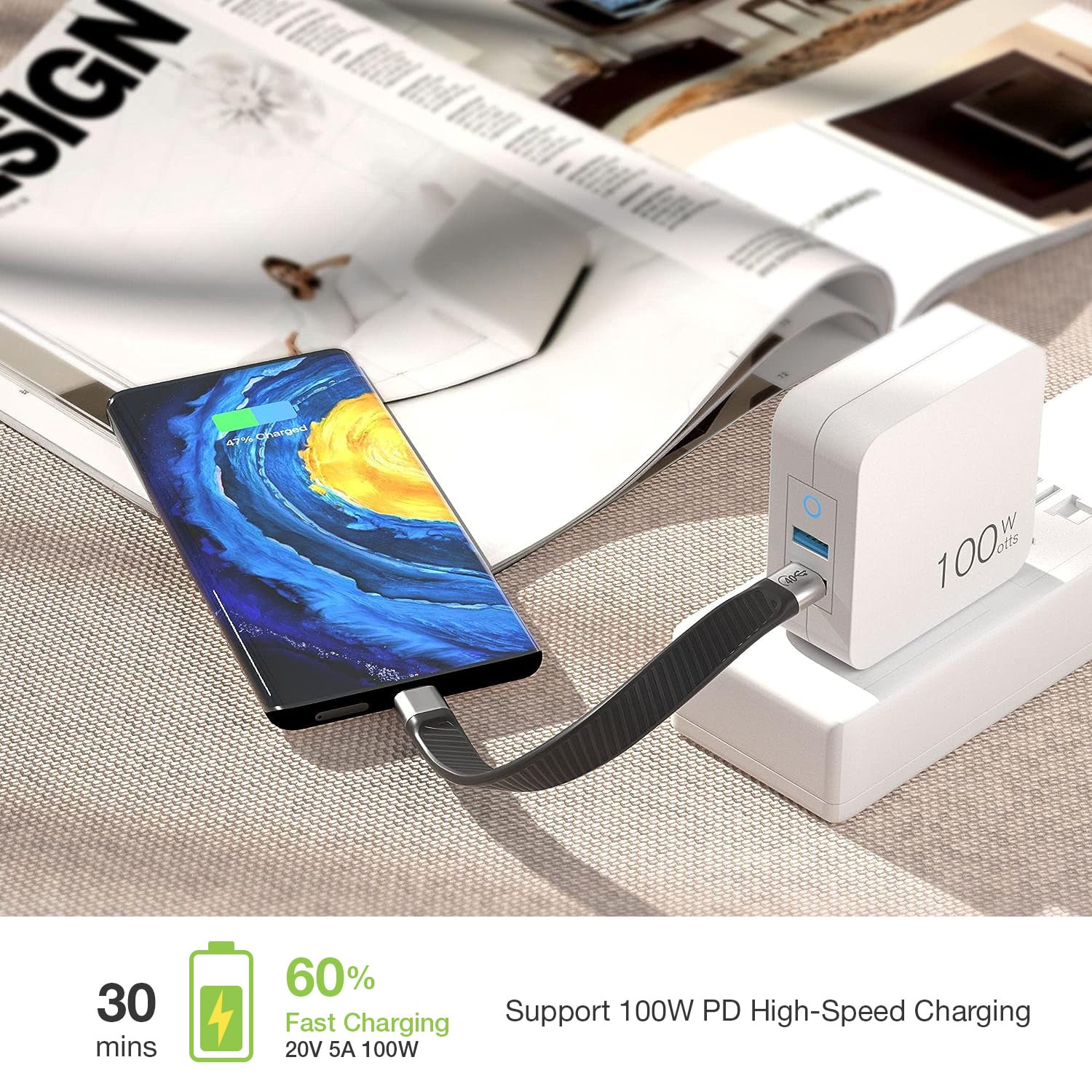 Cavo Corto Piatto USB-C™ Maschio a USB-C™ Maschio E-Mark Ricarica Rapida FPC 12.4 cm - Techly ICOC USBC-FL-U4