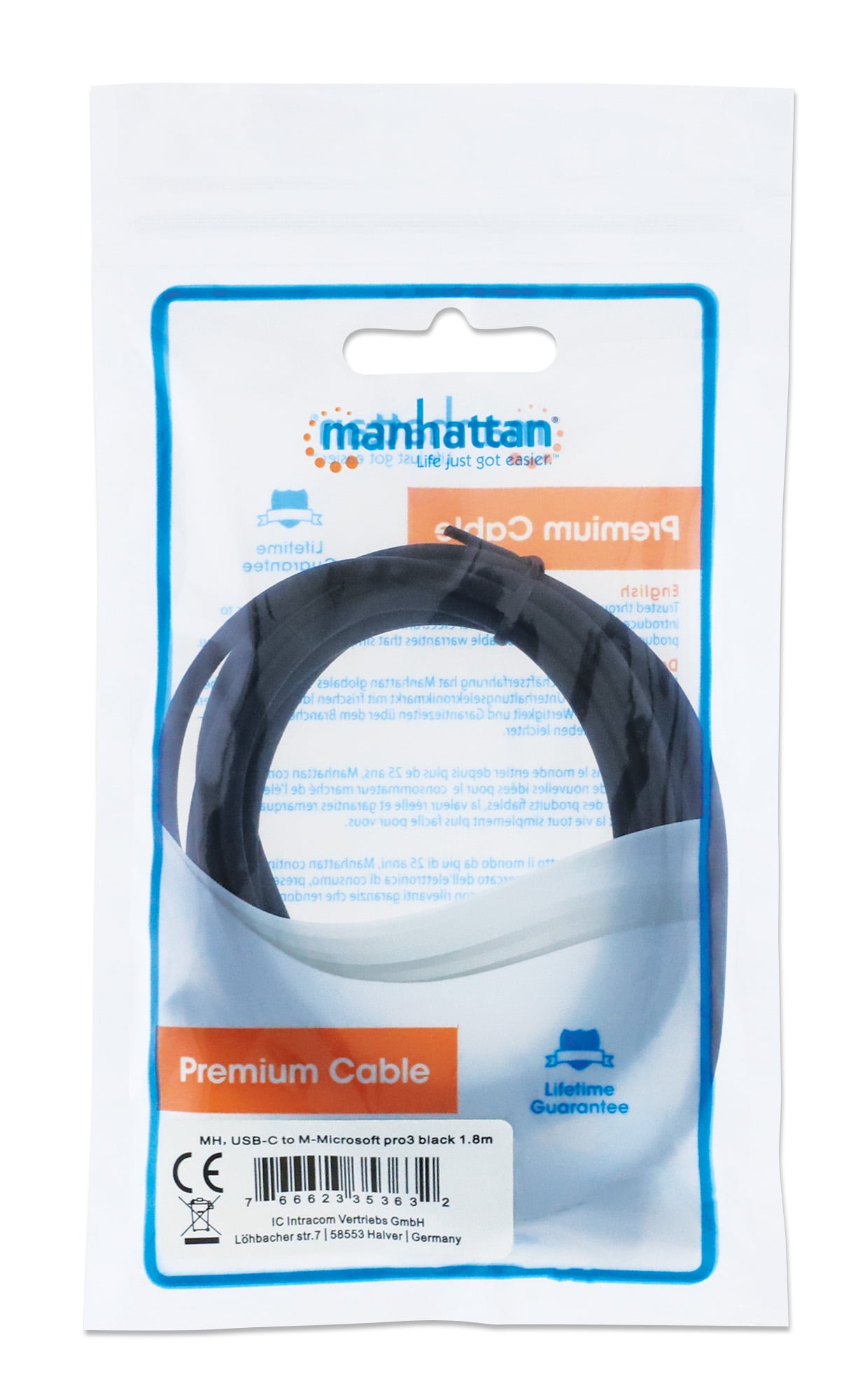 Cable USB-C charging to Surface Connect 1.8 m Black - Manhattan ICOC USBC-SURFM