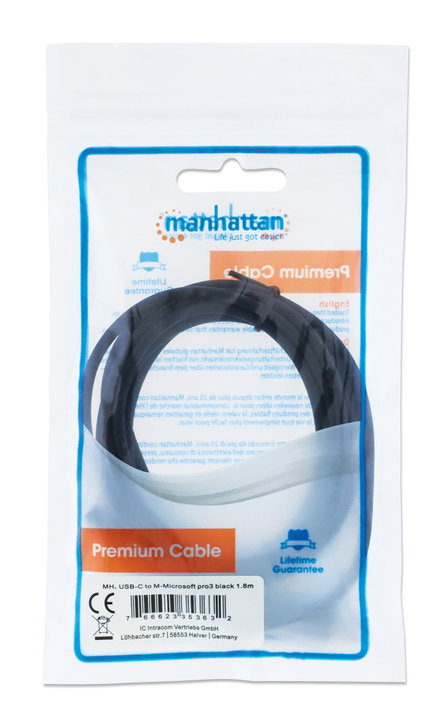 Cavo Ricarica USB-C a Surface Connect 1.8m Nero - Manhattan ICOC USBC-SURFM