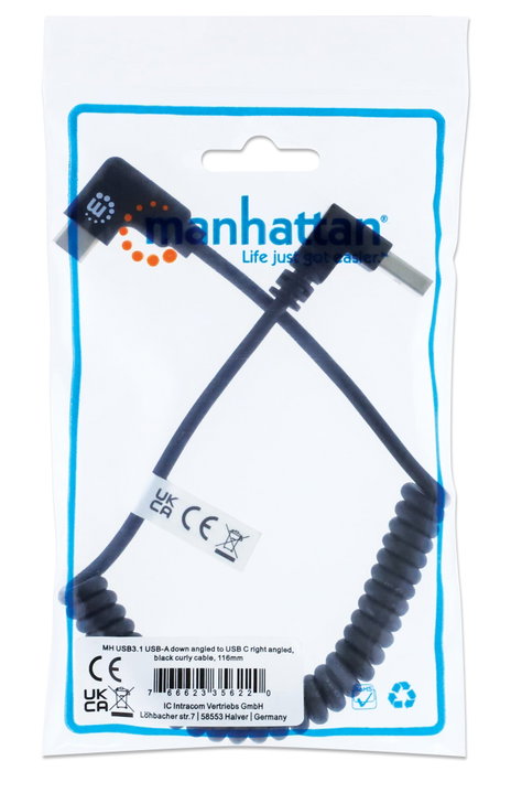 Cavo di Ricarica USB-A a USB-C 1m Spiralato Nero - Manhattan ICOC-USB-CHAC-SP