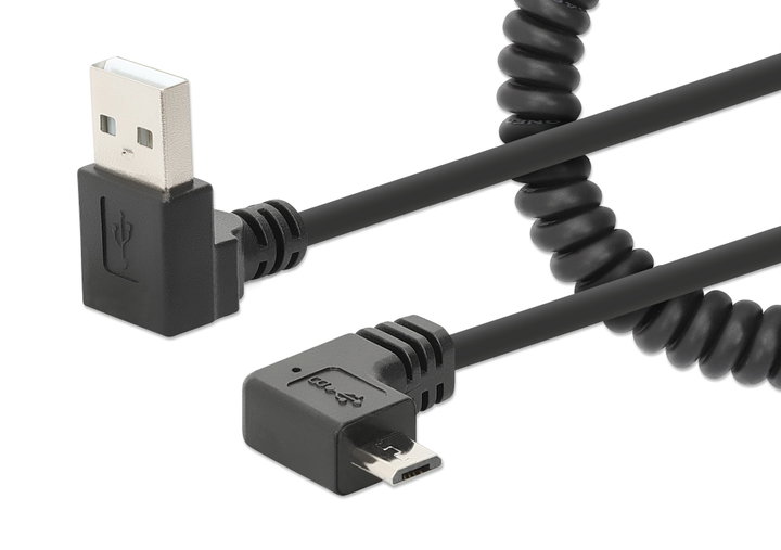 Cavo di Ricarica USB-A a Micro-USB 1m Spiralato Nero - Manhattan ICOC-USB-CHAM-SP