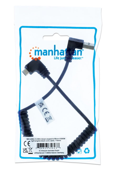 Cavo di Ricarica USB-A a Micro-USB 1m Spiralato Nero - Manhattan ICOC-USB-CHAM-SP