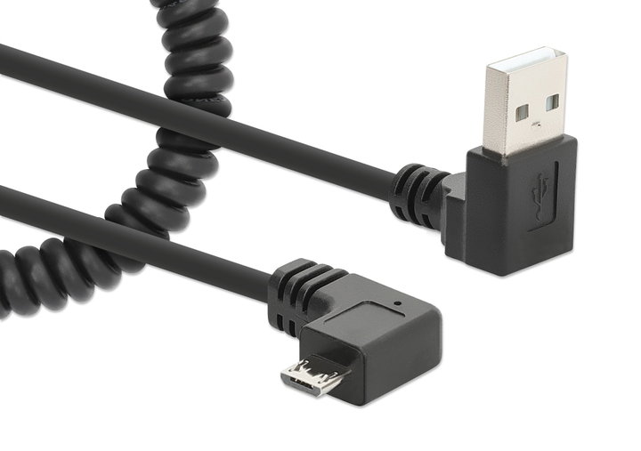 Cavo di Ricarica USB-A a Micro-USB 1m Spiralato Nero - Manhattan ICOC-USB-CHAM-SP