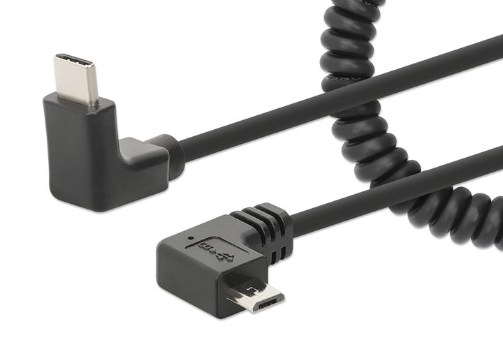 Cavo di Ricarica USB-C a Micro-USB 1m Spiralato Nero - Manhattan ICOC-USB-CHCM-SP