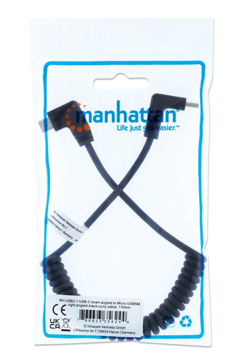 Cavo di Ricarica USB-C a Micro-USB 1m Spiralato Nero - Manhattan ICOC-USB-CHCM-SP