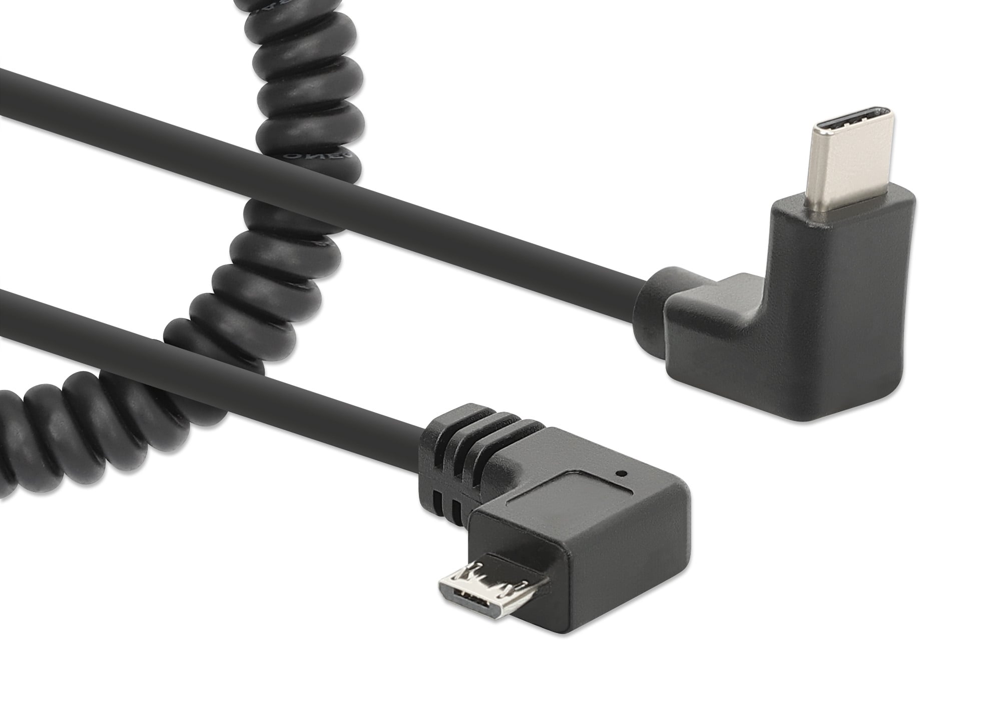 USB-C charging cable to Micro-USB 1 m Spiraled Black - Manhattan ICOC-USB-CHCM-SP
