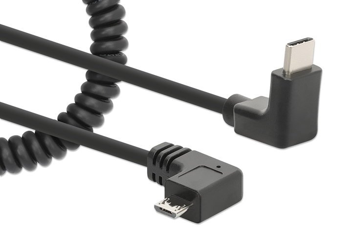 Cavo di Ricarica USB-C a Micro-USB 1m Spiralato Nero - Manhattan ICOC-USB-CHCM-SP
