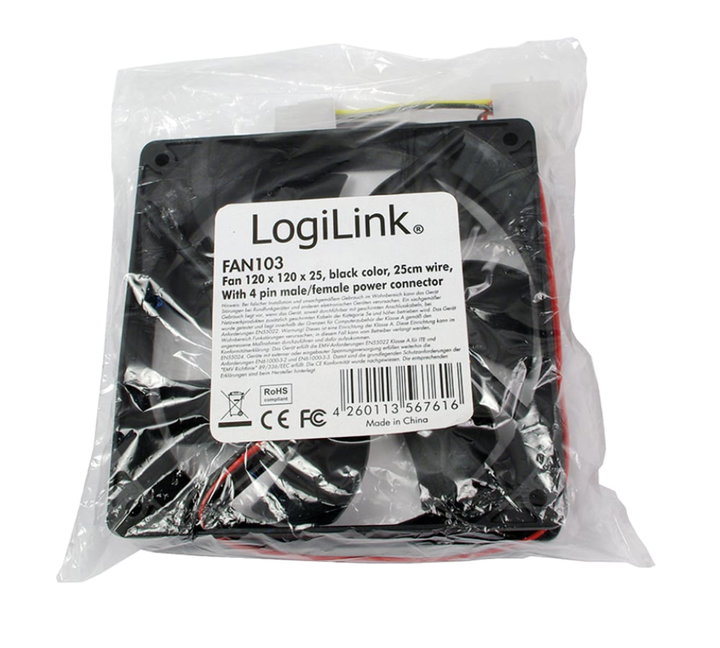 Ventola PC 120x120x25 12V 1800RPM con Cavo Alimentazione a Y - Logilink ICOOL-12-1225LB