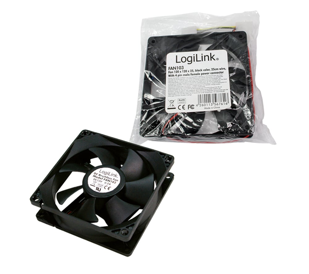 PC Fan 120 x 120 x 25 12 V 1800 RPM with Y Power Cable - Logilink ICOOL- 12 - 1225 LB