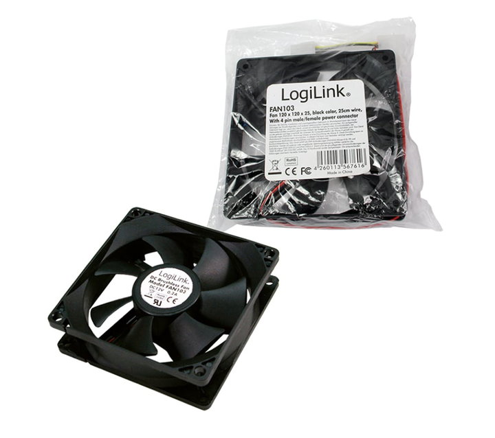 Ventola PC 120x120x25 12V 1800RPM con Cavo Alimentazione a Y - Logilink ICOOL-12-1225LB