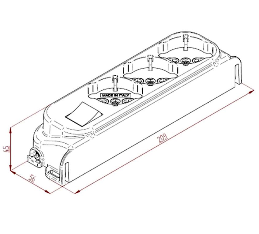 Presa Multipla a 3 Posti Italiana Bipasso con Interruttore Nero - FME ICPS4040B