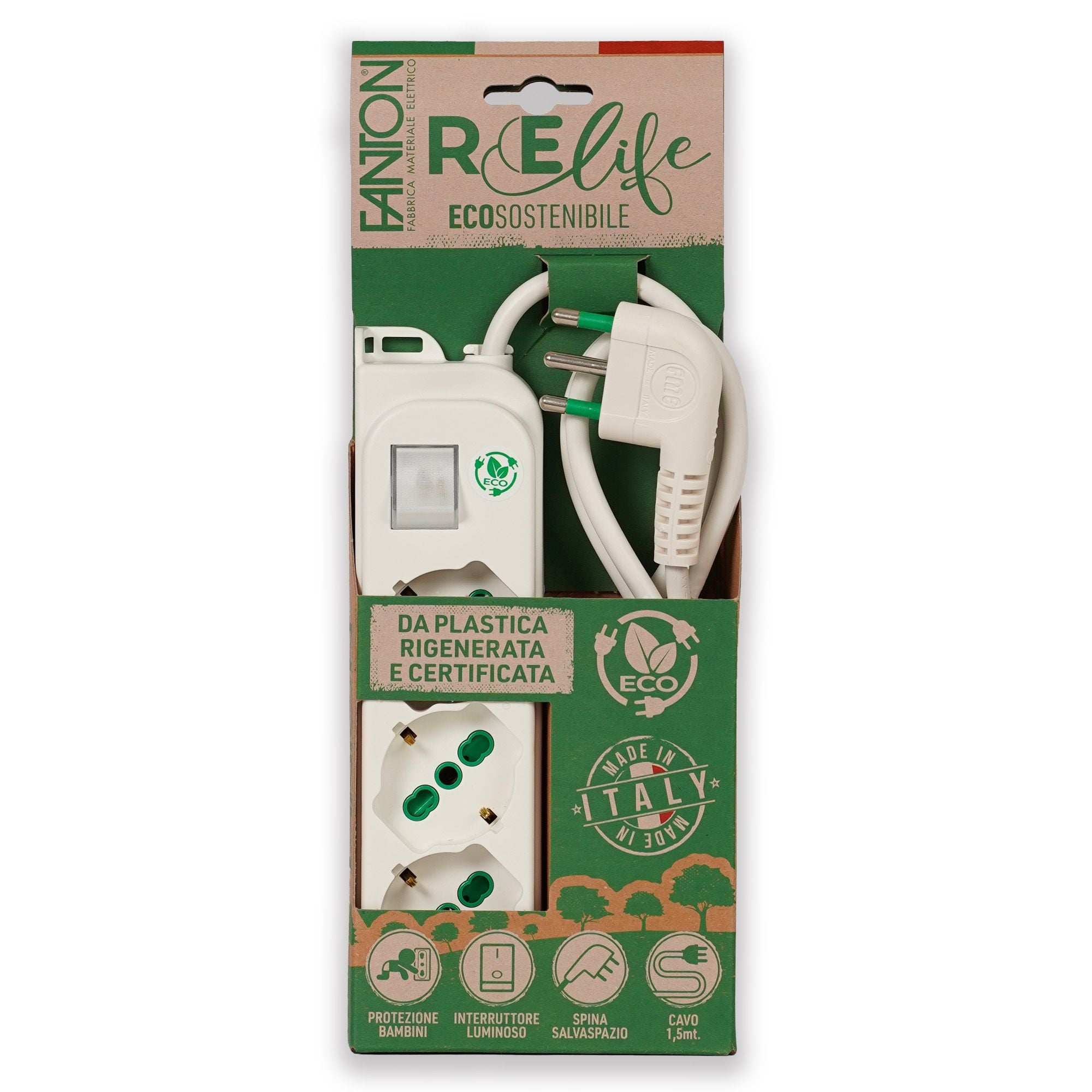 Presa Multipla a 3 Posti Italiana Bipasso con Interruttore Bianco - FME ICPS4040W