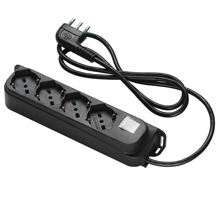 Multipresa 4 Posti Schuko con Interruttore e Cavo 1,5m Nero - FME ICPS4042B