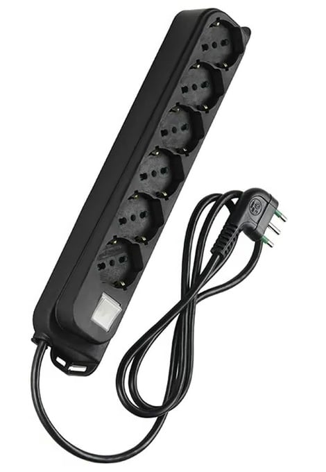 Schuko 6 multi-spoke seats with cable switch 1,5 m black - FME ICPZZ 4043 B
