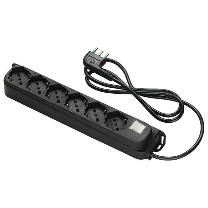 Multipresa 6 Posti Schuko con Interruttore e Cavo 1,5m Nero - FME ICPS4043B