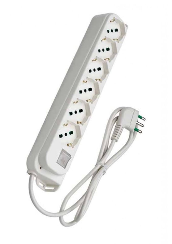 Multipresa 6 posti Schuko con interruttore cavo 1,5m bianco - FME ICPS4043W