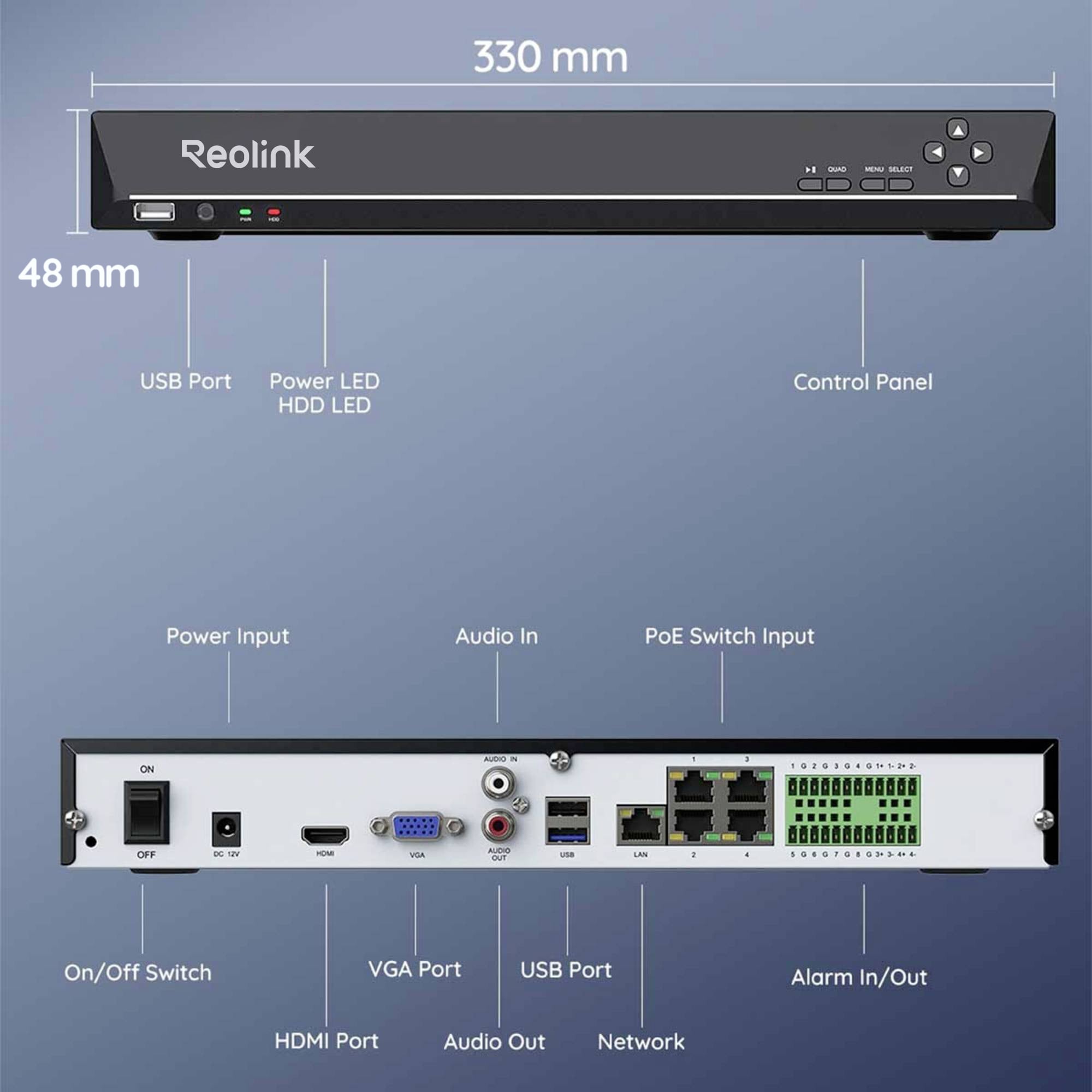 Video recorder NVR 36 CH 16 MP 48 TB with HDMI and VGA, NVS 36 - Reolink ICR-NVS 36