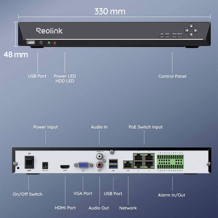 Video recorder NVR 36 CH 16 MP 48 TB with HDMI and VGA, NVS 36 - Reolink ICR-NVS 36