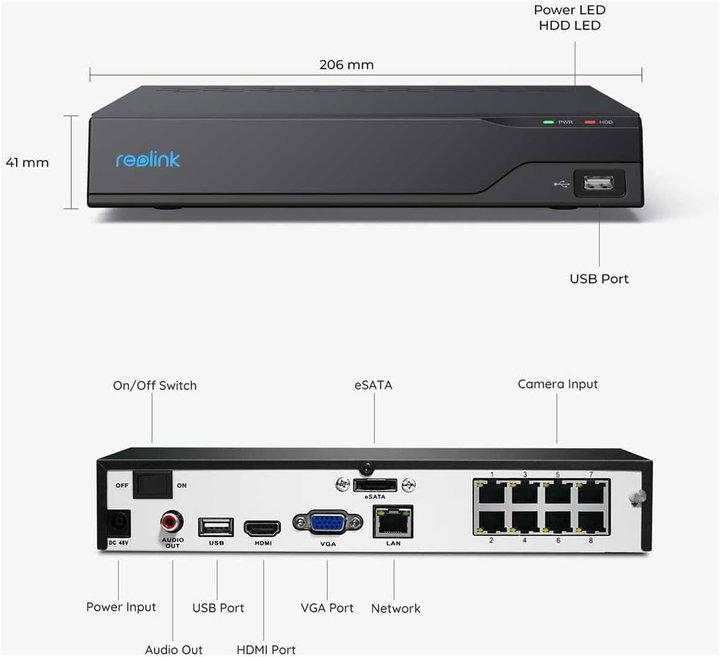 Videoregistratore NVR 4K PoE 8CH 2TB HDD con HDMI e VGA PN-8 - Reolink ICR-NVS8