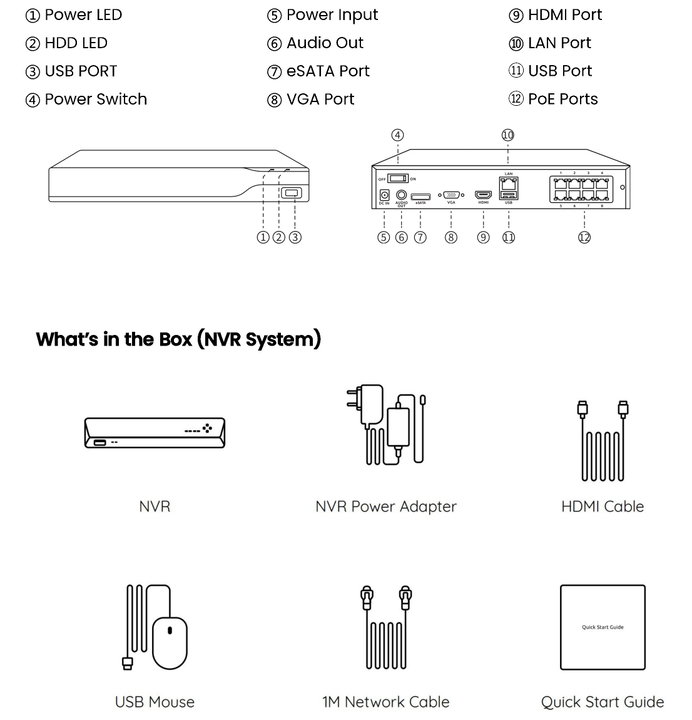 Videoregistratore NVR 8CH PoE 16 MP Fino a 32 TB HDMI VGA - Reolink ICR-RP-PN8NHD