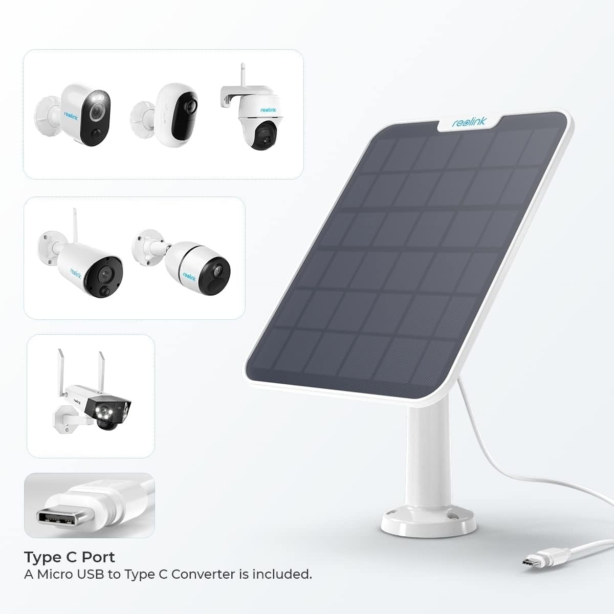 Pannello Solare 6W USB-C™ per Telecamera a Batteria da Esterno, SP2-W - Reolink ICR-SPAN6W