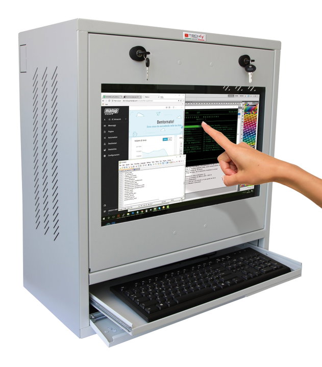 Security cabinet for PC LCD Touch Monitor and Grey Glass Free Keyboard - Techly Professional ICRLIM 10 SV