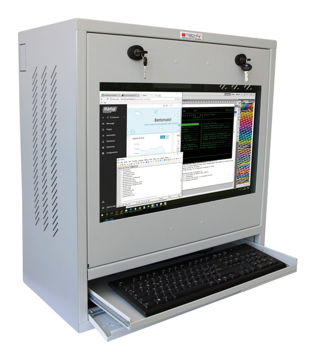 Security cabinet for PC LCD Touch Monitor and Grey Glass Free Keyboard - Techly Professional ICRLIM 10 SV