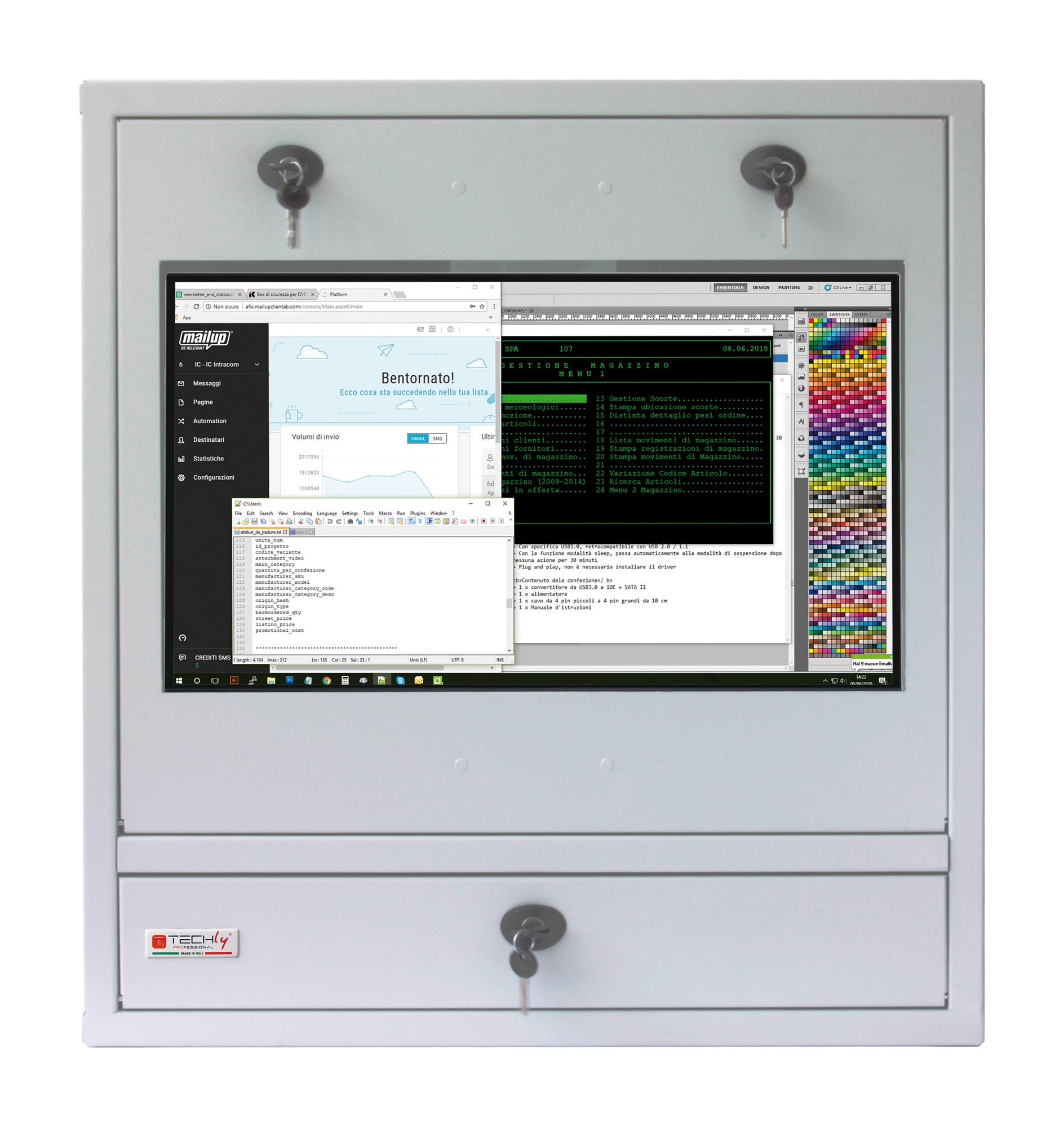 Security cabinet for PC LCD Touch Monitor and Grey Glass Free Keyboard - Techly Professional ICRLIM 10 SV