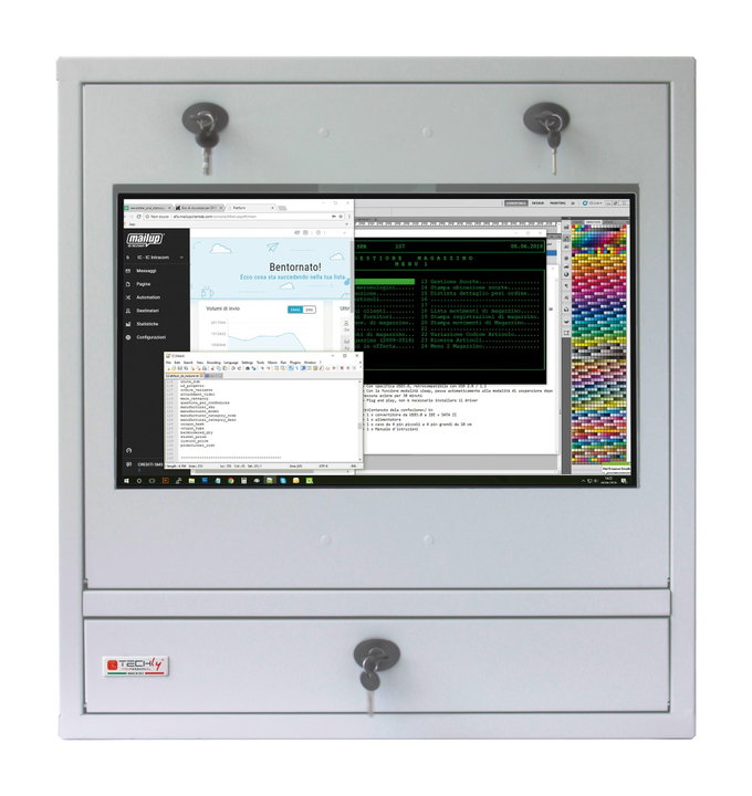 Security cabinet for PC LCD Touch Monitor and Grey Glass Free Keyboard - Techly Professional ICRLIM 10 SV