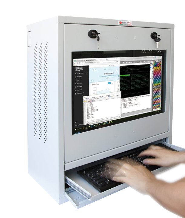 Security cabinet for PC LCD Touch Monitor and Grey Glass Free Keyboard - Techly Professional ICRLIM 10 SV