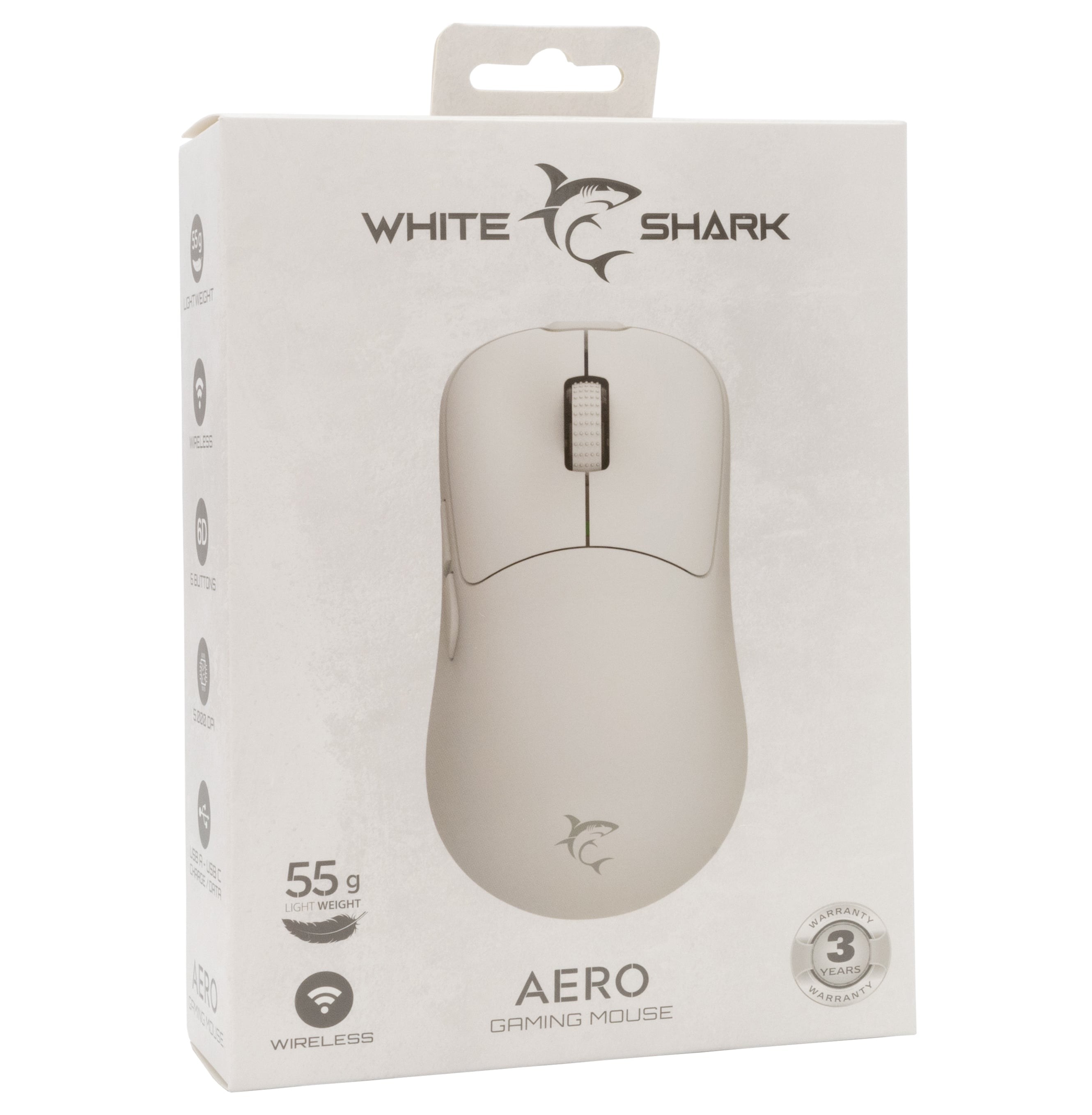 Mouse Ottico Wireless Gaming USB-C™ 6400 dpi Bianco, AERO - White Shark ICSB-AEROWH