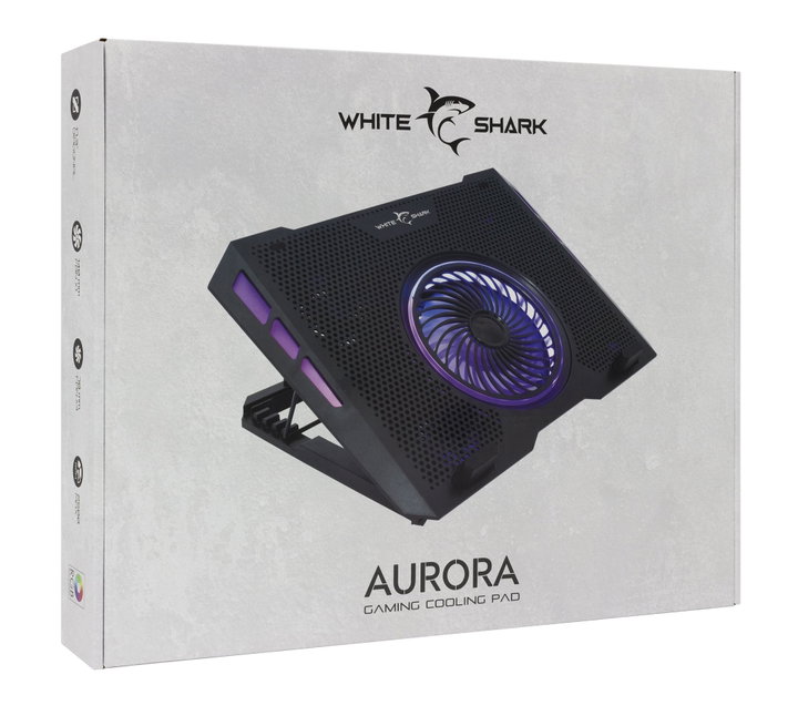 Dissipatore USB per Notebook fino a 17.3" con 6 Regolazioni di Altezza e 2 Porte USB - White Shark ICSB-AURORABK