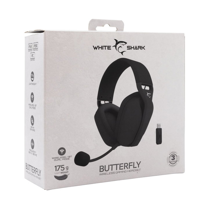 Cuffia Gaming Stereo Wireless con Microfono Staccabile Nero - White Shark ICSB-BUTTERFLYBK