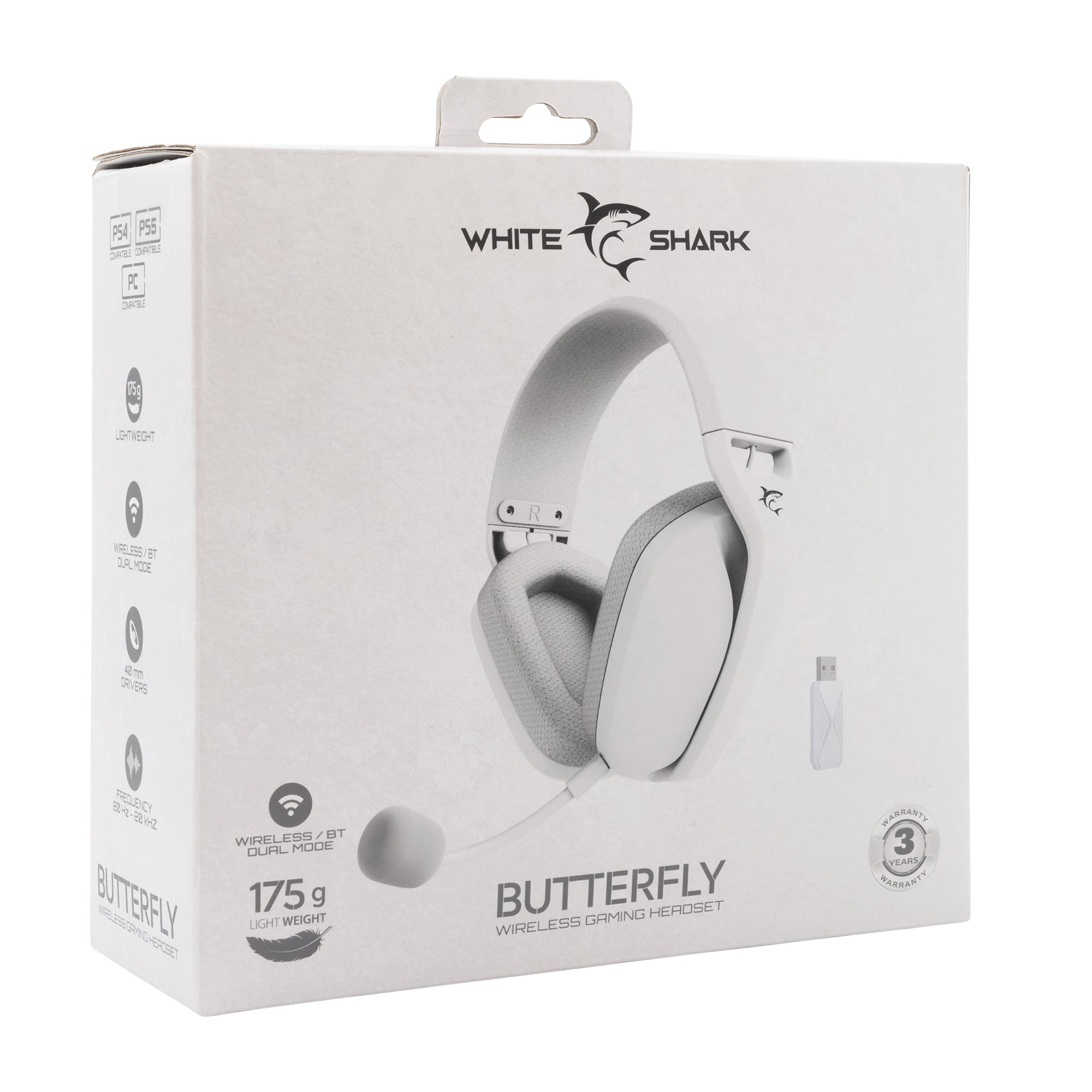 Stereo Wireless Gaming Headphone with White Detachable Microphone - White Shark ICSB-BUTTERFLYWH