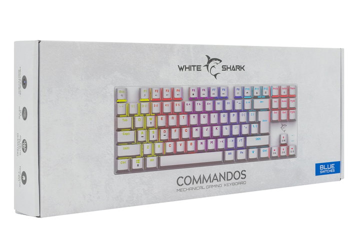 Tastiera Gaming Meccanica USB Retroilluminazione LED RGB 87 Tasti Bianco - White Shark ICSB-COMMANDOS-US-WH