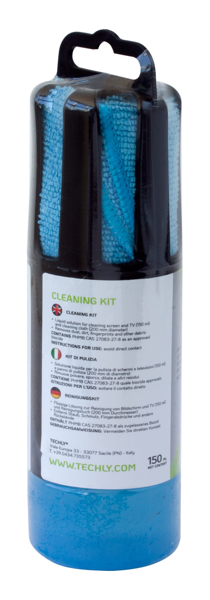Spray di Pulizia per Monitor LCD con Panno in Microfibra Azzurro - Techly ICSB-CS5005BLTY