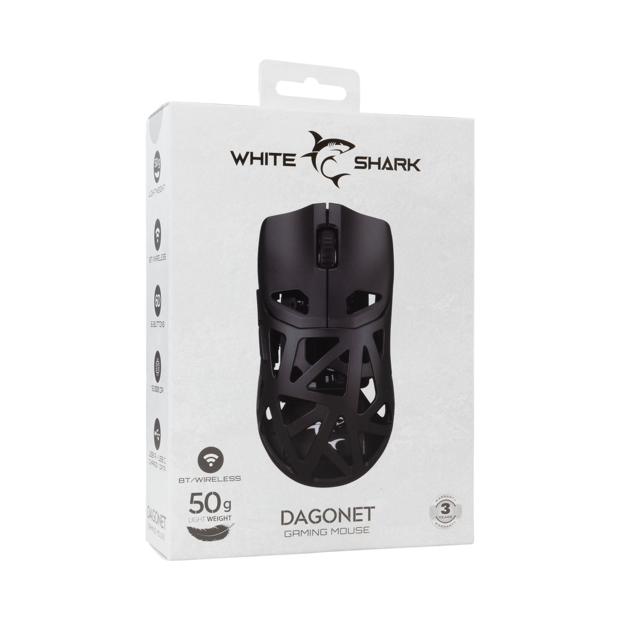 Mouse Optical Wireless Gaming 24000 DPI LED Black, Dagonet-B - White Shark ICSB-DAGONETBK