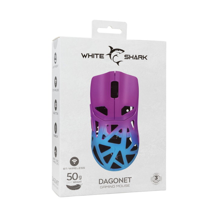 Mouse Ottico Wireless Gaming 24000 DPI Retroilluminazione LED Blu Viola - White Shark ICSB-DAGONETBLP
