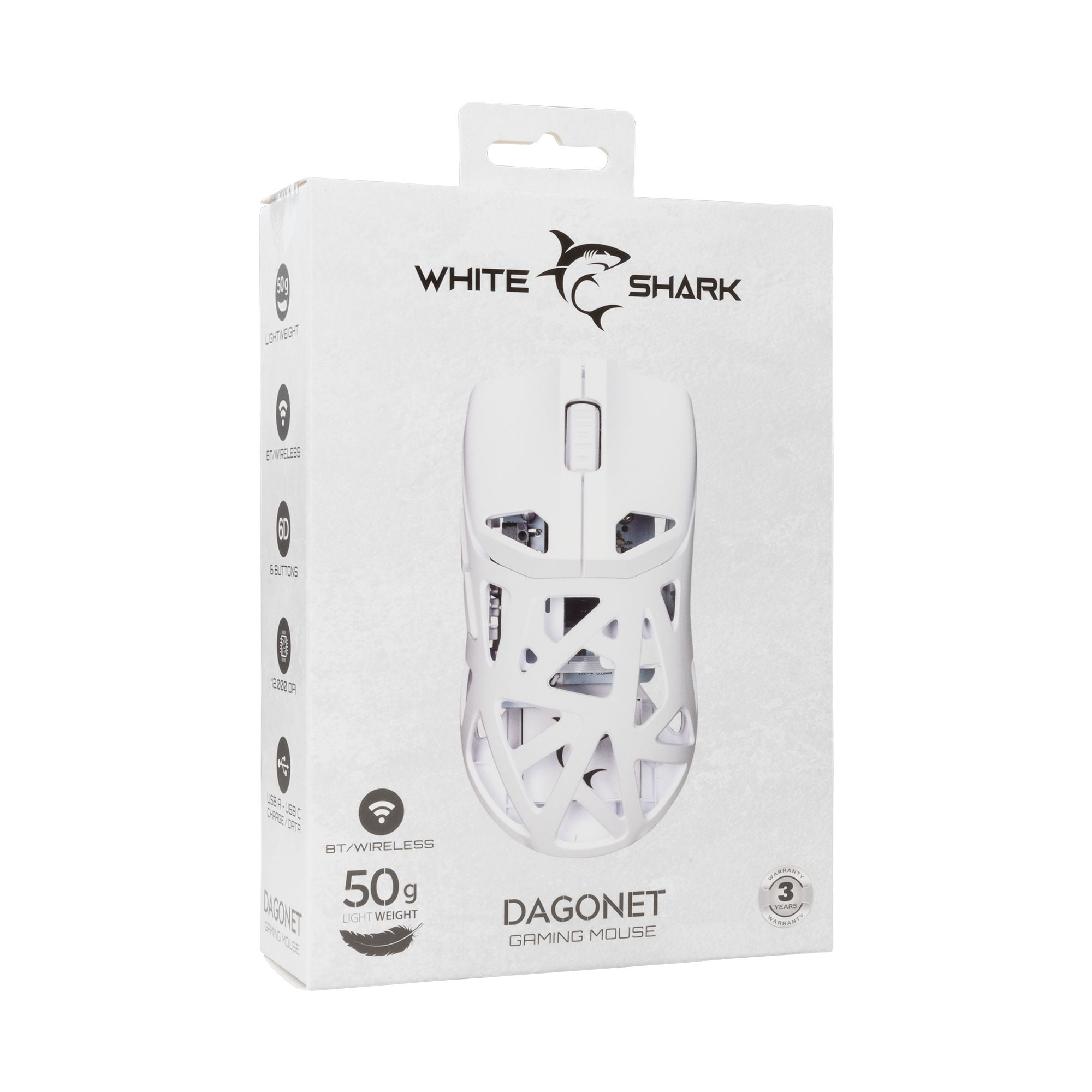 Mouse Optical Wireless Gaming 24000 DPI LED White, Dagonet-W - White Shark ICSB-DAGONETWH