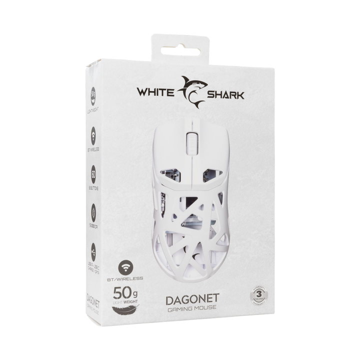 Mouse Ottico Wireless Gaming 24000 DPI LED Bianco, DAGONET-W - White Shark ICSB-DAGONETWH