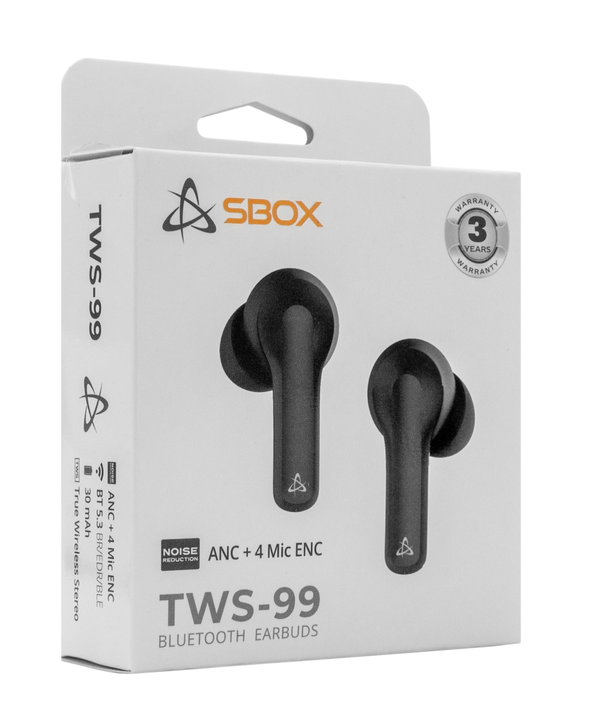 Wireless earphones BT 5.3 ANC with Black Charge Case - ICSB-EBTWS 99 B Sbox