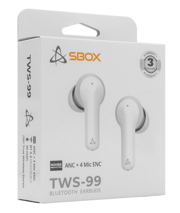 Wireless earphones BT 5.3 ANC with White Charging Case - ICSB-EBTWS 99 W Sbox