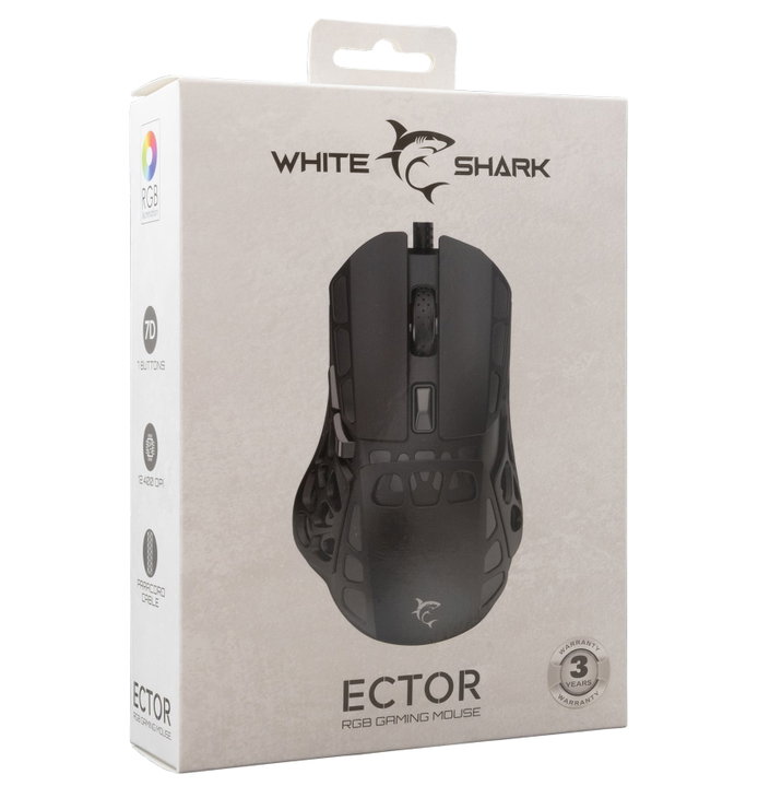 Mouse Ottico USB Gaming 7200 Dpi Retroilluminazione LED RGB Nero, ECTOR - White Shark ICSB-ECTORBK